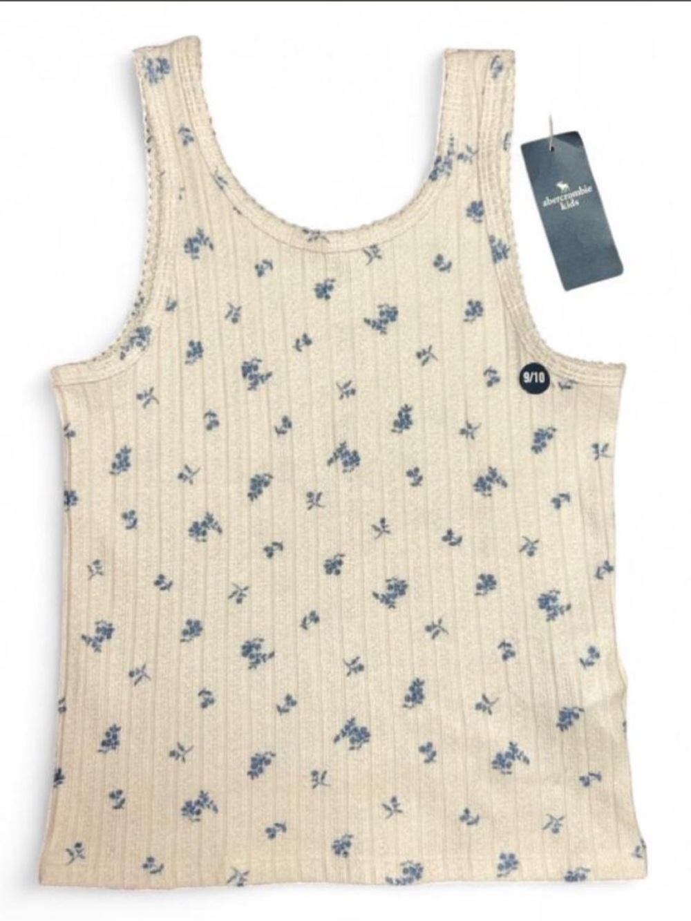 NWT abercrombie kids Cream & Blue Tank Top   Size 9/10.